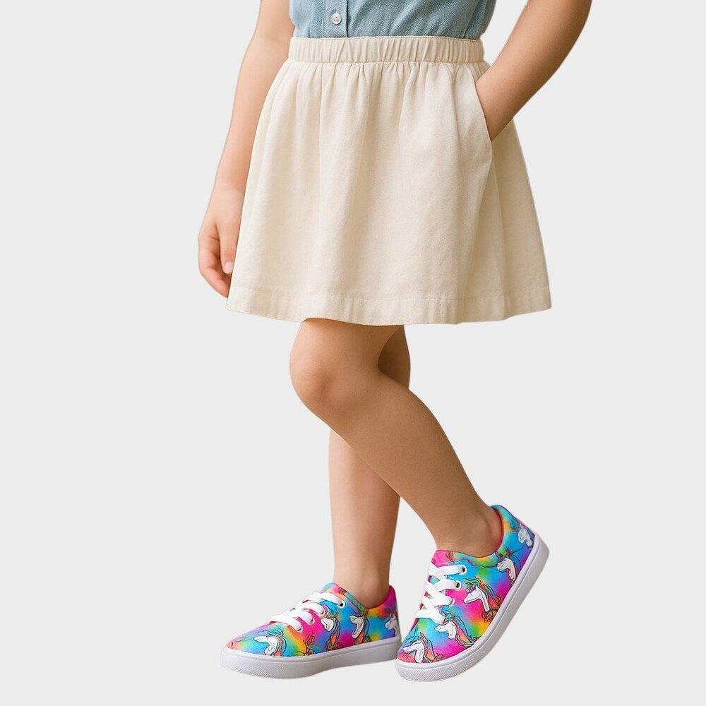FabKids Unicorn Dreams Girls 5T Rainbow Unicorn Canvas Slip On Sneakers Kidcore